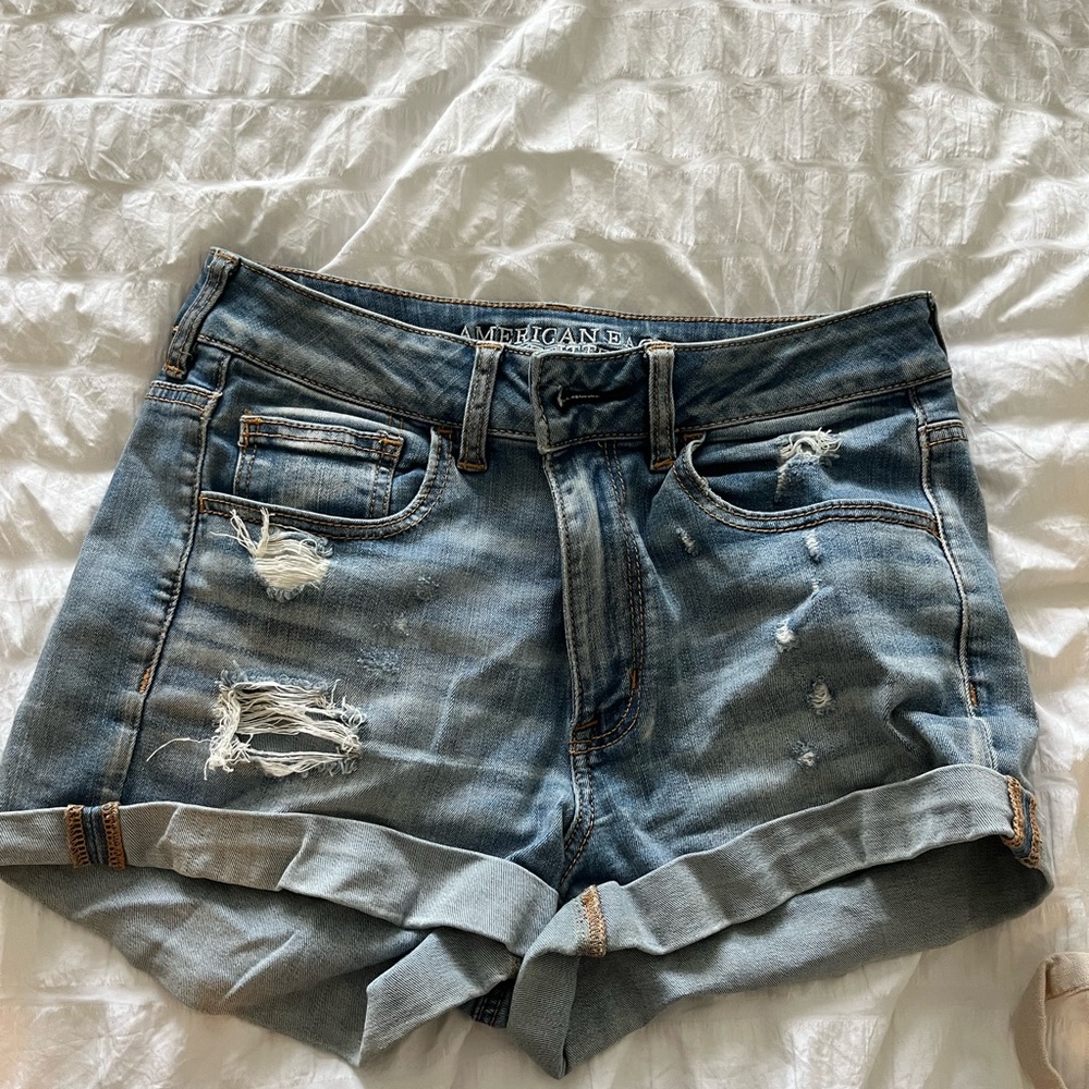 American Eagle Outfitters Blue Jean Shorts High-Waisted Distressed